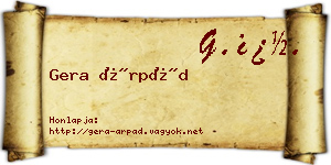 Gera Árpád névjegykártya